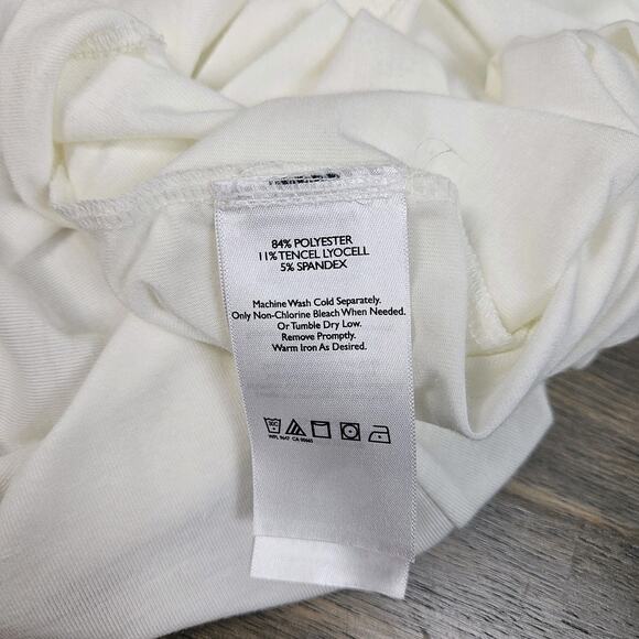 Eddie Bauer Twist Front Blouse V Neck Ivory Womens Size Small Strech Shirt - Picture 4 of 5